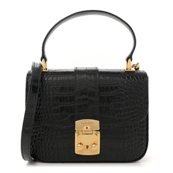 MIU MIU Crocodile Print Calfskin Top Handle Bag Black