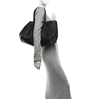 BOTTEGA VENETA Calfskin Intrecciato Pinacoteca Reversible Tote Black Fondant