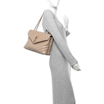 SAINT LAURENT Calfskin Y Quilted Monogram Medium Loulou Chain Satchel Dark Beige