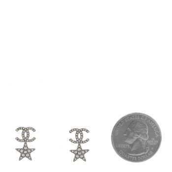 CHANEL Crystal CC Star Earrings Silver