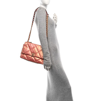 CHANEL Iridescent Lambskin Quilted Chanel 19 Flap Pink
