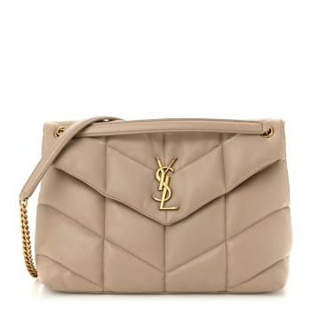 SAINT LAURENT Lambskin Quilted Medium Loulou Puffer Monogram Chain Satchel Dark Beige