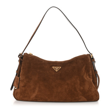PRADA Scamosciato Suede Medium Aimee Shoulder Bag Cacao