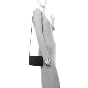 CHANEL Sheepskin Chevron Wallet On Chain WOC Black