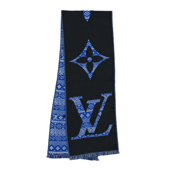 LOUIS VUITTON Wool Scarf Black Blue