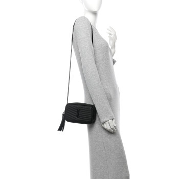 SAINT LAURENT Grain De Poudre Matelasse Monochrome Monogram Mini Lou Camera Bag Black