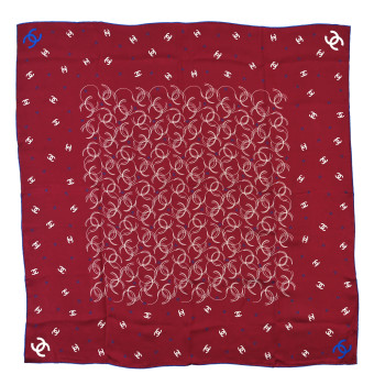 CHANEL Silk CC Square Scarf Burgundy Blue