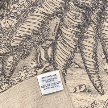 HERMES Cashmere Silk Faubourg Tropical Shawl 140 Naturel Gris Anthracite