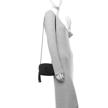 SAINT LAURENT Grain De Poudre Matelasse Monochrome Monogram Mini Lou Camera Bag Black
