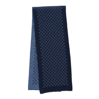 GUCCI Wool GG Monogram Sogi Fringe Scarf Periwinkle Sky Blue