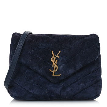 SAINT LAURENT Suede Y Quilted Monogram Toy Loulou Crossbody Bag Navy
