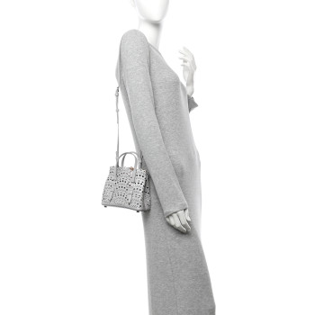 ALAIA Calfskin Vienne Wave Mina 16 Bag Gris Perle