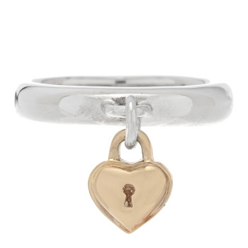 TIFFANY Sterling Silver 18K Yellow Gold Heart Lock Charm Ring 53 6.5
