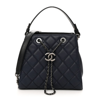 CHANEL Caviar Quilted Small CC Bucket Bag Navy