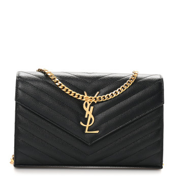 SAINT LAURENT Grain De Poudre Matelasse Chevron Monogram Chain Wallet Black