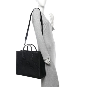 GUCCI Monogram Jumbo GG Textured Dollar Calfskin Tote Bag Black