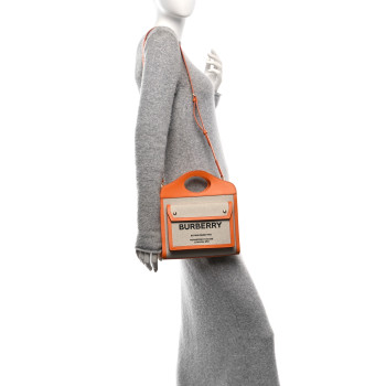 BURBERRY Canvas Smooth Calfskin Two Tone Mini Pocket Bag Natural Orange