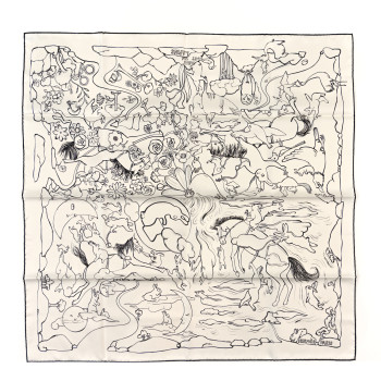 HERMES Silk Mille Et Un Lapins Scarf 90 White Black