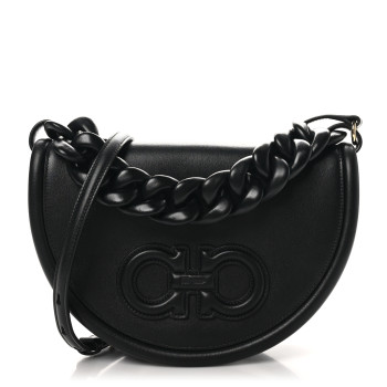 SALVATORE FERRAGAMO Calfskin Aura Shoulder Bag Black