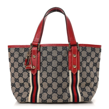 GUCCI Monogram Small Jolicoeur Tote Navy Red