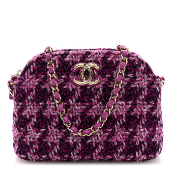 CHANEL Tweed Quilted Mini Clutch With Chain Purple