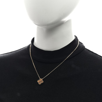 VAN CLEEF & ARPELS 18K Yellow Gold Tiger Eye Vintage Alhambra Pendant Necklace