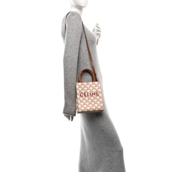 CELINE Triomphe Canvas Calfskin Mini Vertical Cabas White Red