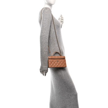 CHANEL Caviar Quilted Top Handle Slim Vanity With Chain Brown
