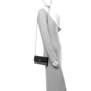 GUCCI Dollar Calfskin GG Supreme Monogram Petite GG Marmont Wallet Chain Bag Black Beige Ebony