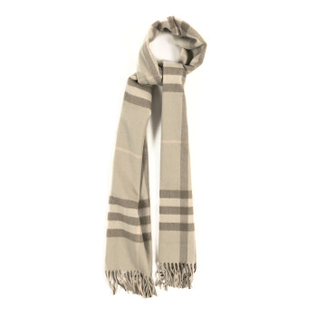 BURBERRY Cashmere Giant Check Fringe Scarf Limestone