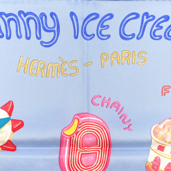 HERMES Silk Funny Ice Cream Scarf 70 Bleu Ciel Rose Bonbon Jaune