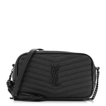 SAINT LAURENT Grain De Poudre Matelasse Monochrome Monogram Mini Lou Camera Bag Black