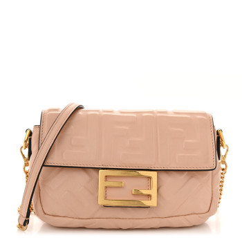 FENDI Nappa FF 1974 Embossed Mini Baguette Rosa Quarzo