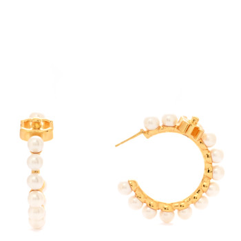 CHANEL Pearl CC More Is More Small Hoop Earrings Gold