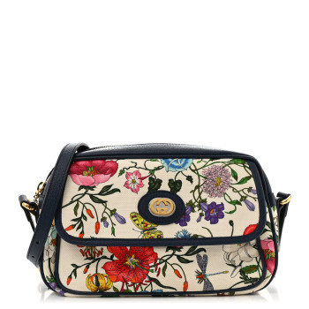 GUCCI Canvas Flora Floral Shoulder Bag White Blue Agata Mulitcolor