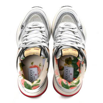 GUCCI Metallic Calfskin Glitter Mesh Womens Ultrapace Sneakers 38 Silver Light Grey Mystic White