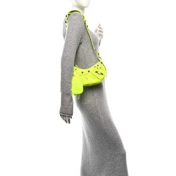BALENCIAGA Agneau Arena Le Cagole Shoulder Bag XS Fluo Yellow