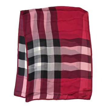 BURBERRY Satin Silk Mega Check Scarf Fuchsia Pink