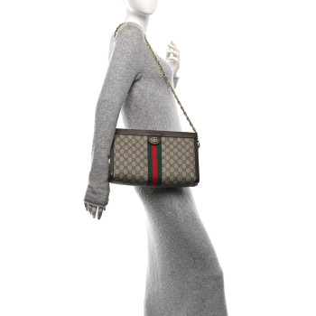 GUCCI GG Supreme Monogram Web Medium Ophidia Chain Shoulder Bag Brown