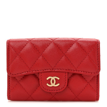 CHANEL Caviar Quilted Flap Card Holder Wallet Red
