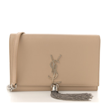 SAINT LAURENT Smooth Calfskin Classic Monogram Kate Tassel Chain Wallet Dark Beige