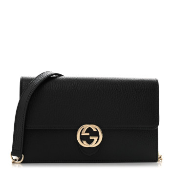 GUCCI Dollar Calfskin Interlocking G Chain Wallet Black