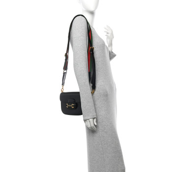 GUCCI Azalea Calfskin Web Mini Horsebit 1955 Shoulder Bag Black