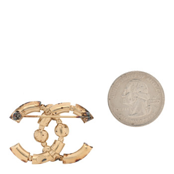 CHANEL Gripoix Poured Crystal CC Brooch Gold Multicolor