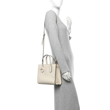 GUCCI Calfskin Marmont Ribbon Top Handle Bag White