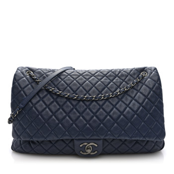 CHANEL Calfskin Quilted XXL Travel Flap Bag Navy