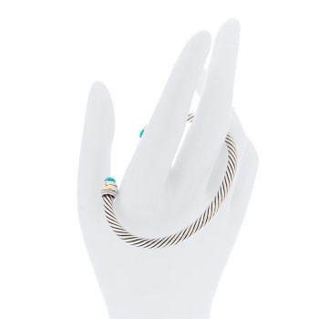 DAVID YURMAN Sterling Silver 14K Yellow Gold Turquoise 5mm Cable Classics Bracelet