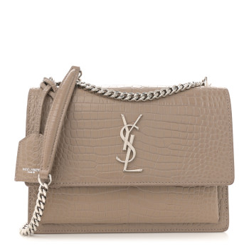 SAINT LAURENT Calfskin Crocodile Embossed Medium Monogram Sunset Dusty Grey