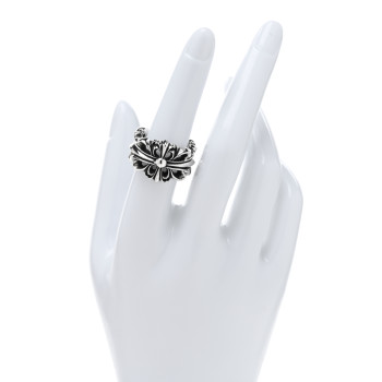 CHROME HEARTS Sterling Silver Double Floral Cross Ring 55 7.25