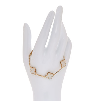 VAN CLEEF & ARPELS 18K Yellow Gold Mother of Pearl 5 Motifs Vintage Alhambra Bracelet